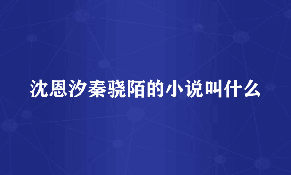 沈恩汐秦骁陌的小说叫什么