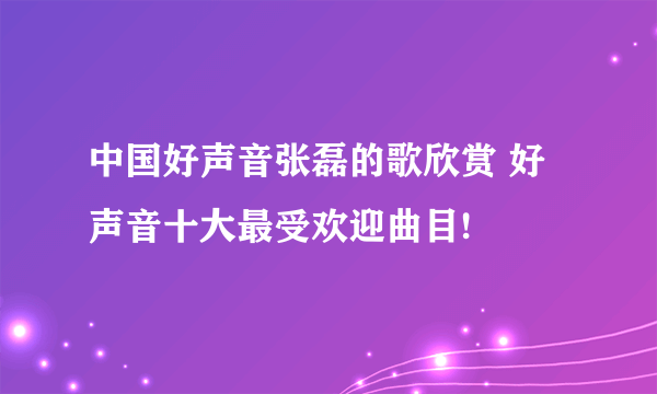 中国好声音张磊的歌欣赏 好声音十大最受欢迎曲目!