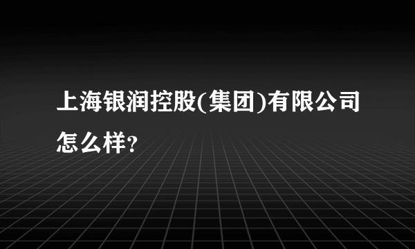 上海银润控股(集团)有限公司怎么样？