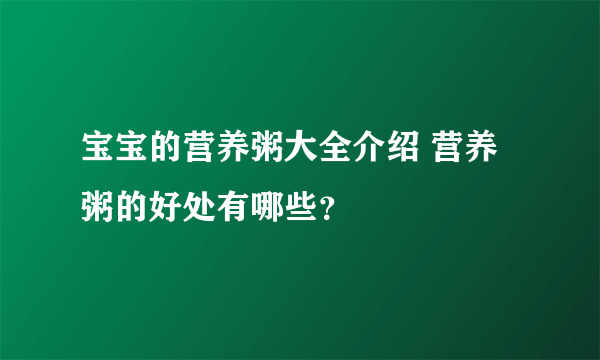 宝宝的营养粥大全介绍 营养粥的好处有哪些？