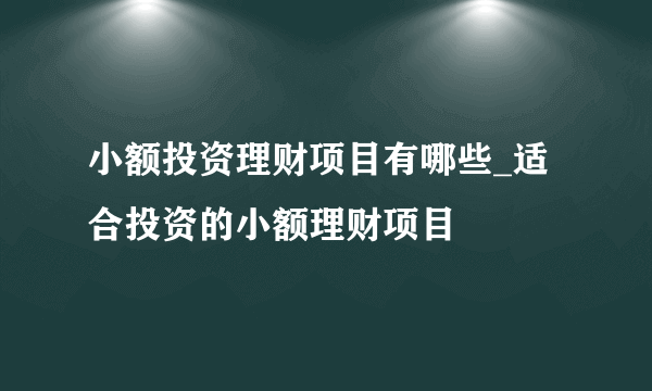 小额投资理财项目有哪些_适合投资的小额理财项目