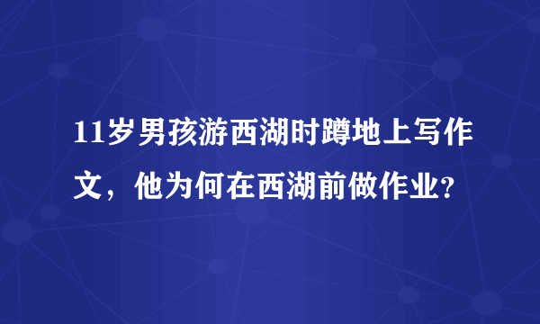 11岁男孩游西湖时蹲地上写作文，他为何在西湖前做作业？