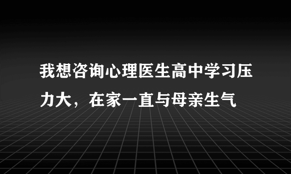 我想咨询心理医生高中学习压力大，在家一直与母亲生气