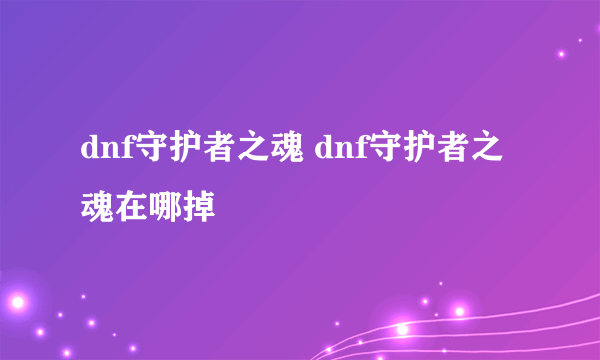 dnf守护者之魂 dnf守护者之魂在哪掉