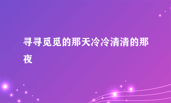 寻寻觅觅的那天冷冷清清的那夜