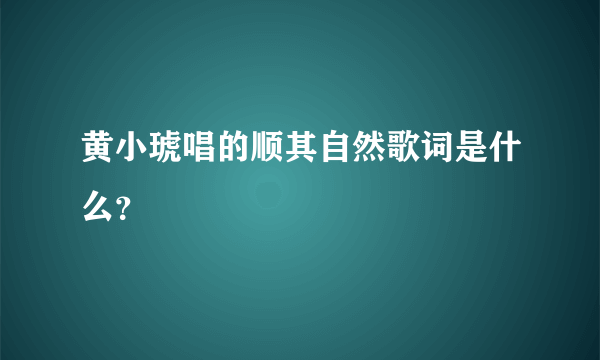 黄小琥唱的顺其自然歌词是什么？