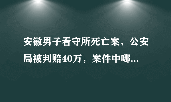 安徽男子看守所死亡案，公安局被判赔40万，案件中哪些细节值得关注？