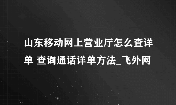 山东移动网上营业厅怎么查详单 查询通话详单方法_飞外网