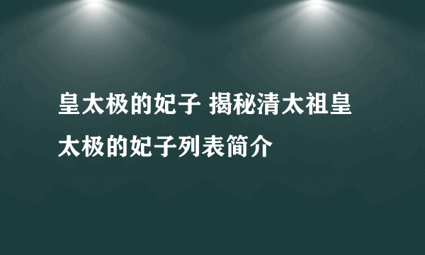 皇太极的妃子 揭秘清太祖皇太极的妃子列表简介