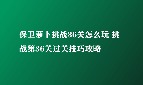 保卫萝卜挑战36关怎么玩 挑战第36关过关技巧攻略