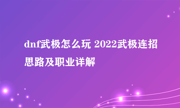 dnf武极怎么玩 2022武极连招思路及职业详解