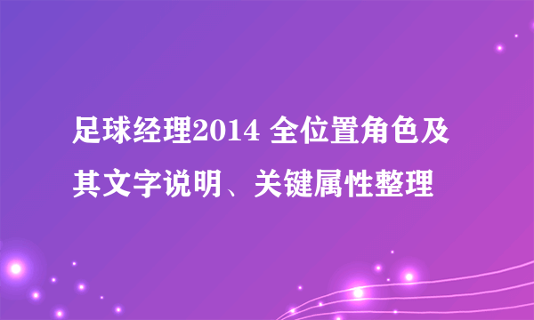 足球经理2014 全位置角色及其文字说明、关键属性整理