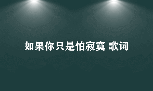 如果你只是怕寂寞 歌词