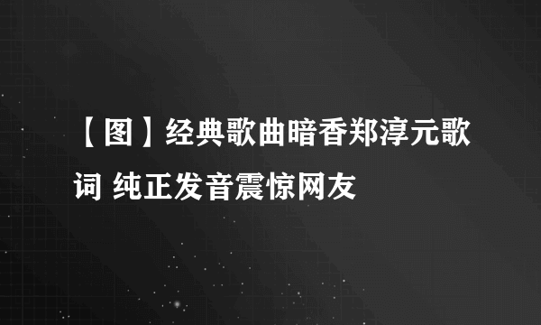 【图】经典歌曲暗香郑淳元歌词 纯正发音震惊网友