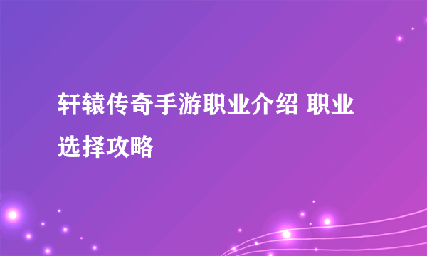 轩辕传奇手游职业介绍 职业选择攻略