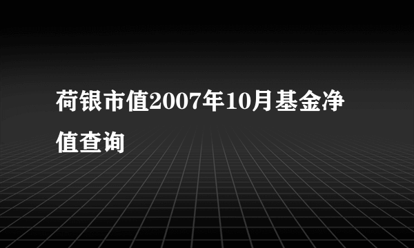 荷银市值2007年10月基金净值查询