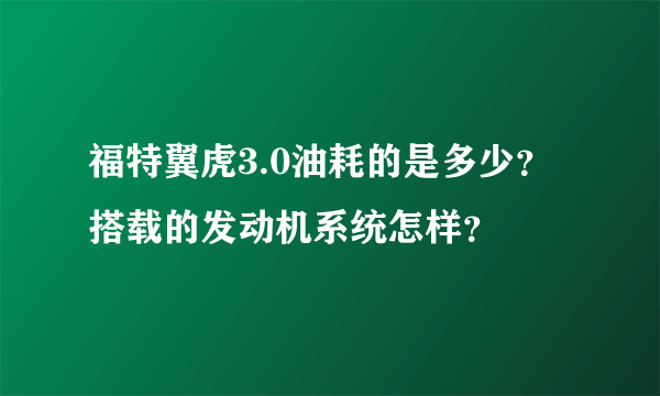 福特翼虎3.0油耗的是多少？搭载的发动机系统怎样？