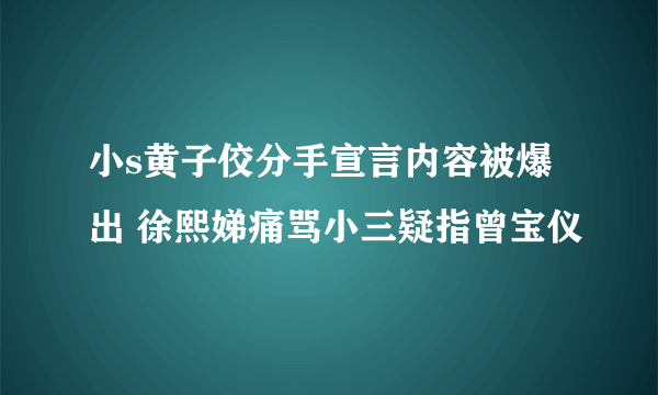 小s黄子佼分手宣言内容被爆出 徐熙娣痛骂小三疑指曾宝仪