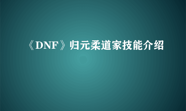 《DNF》归元柔道家技能介绍