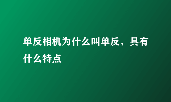 单反相机为什么叫单反，具有什么特点