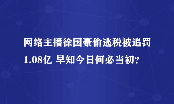 网络主播徐国豪偷逃税被追罚1.08亿 早知今日何必当初？