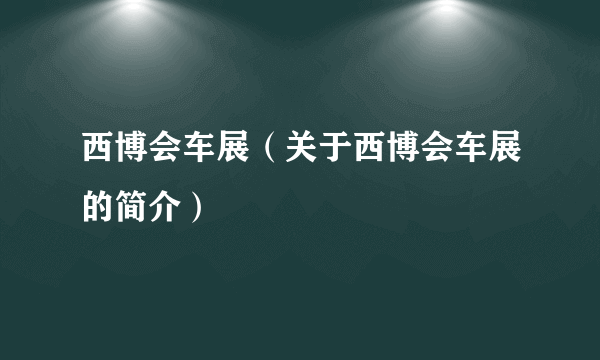 西博会车展（关于西博会车展的简介）