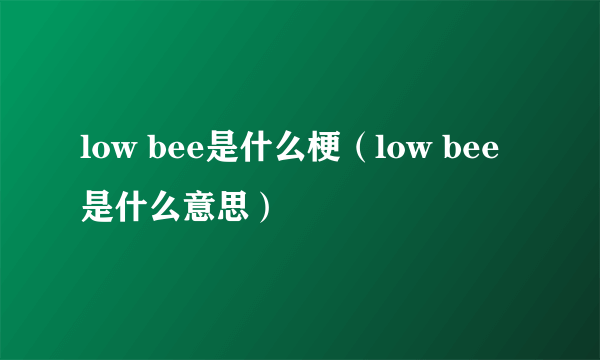 low bee是什么梗（low bee是什么意思）