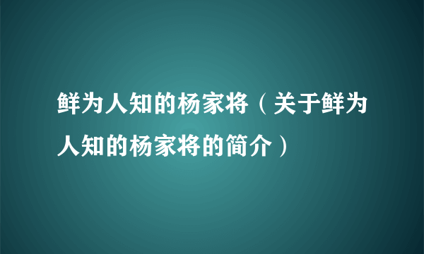 鲜为人知的杨家将（关于鲜为人知的杨家将的简介）