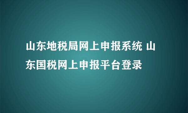 山东地税局网上申报系统 山东国税网上申报平台登录