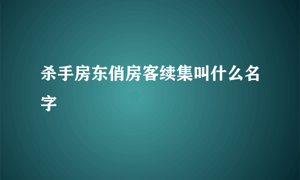 杀手房东俏房客续集叫什么名字