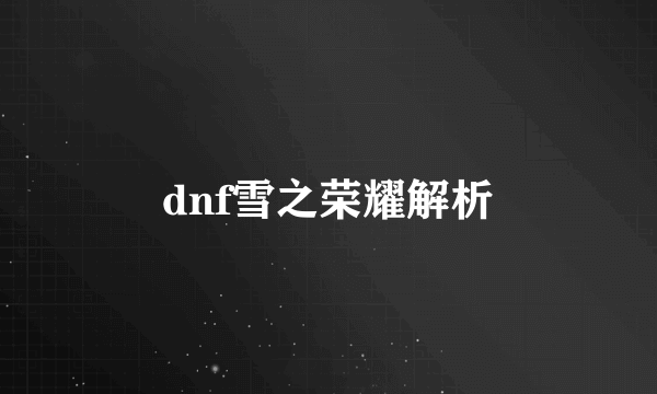 dnf雪之荣耀解析