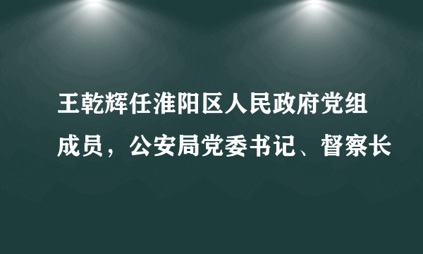 王乾辉任淮阳区人民政府党组成员，公安局党委书记、督察长