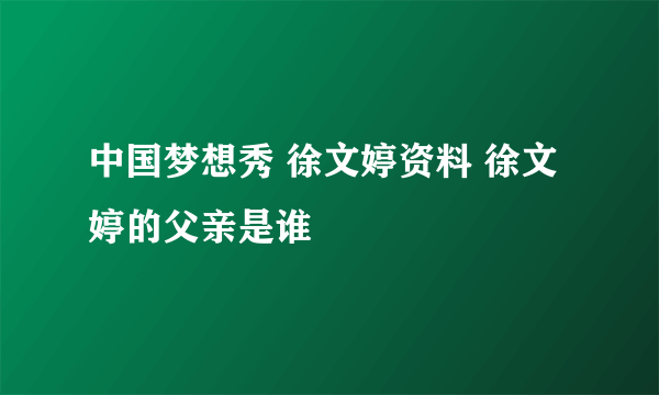 中国梦想秀 徐文婷资料 徐文婷的父亲是谁