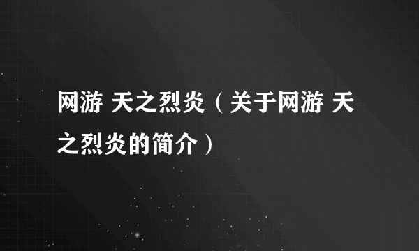 网游 天之烈炎（关于网游 天之烈炎的简介）