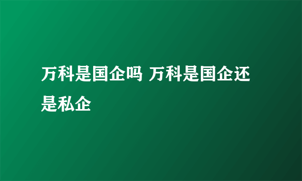 万科是国企吗 万科是国企还是私企