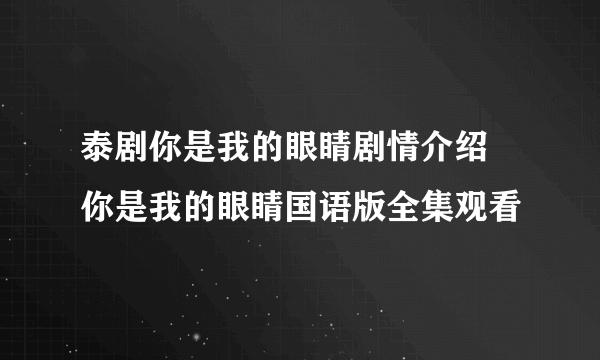 泰剧你是我的眼睛剧情介绍 你是我的眼睛国语版全集观看