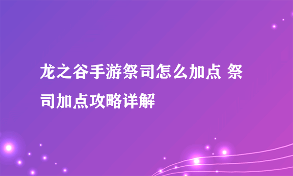 龙之谷手游祭司怎么加点 祭司加点攻略详解