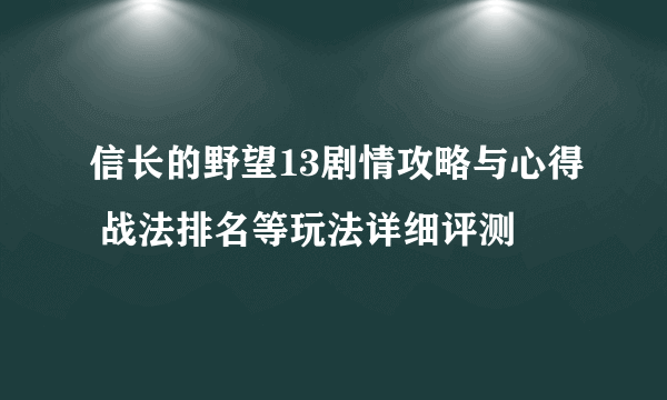 信长的野望13剧情攻略与心得 战法排名等玩法详细评测