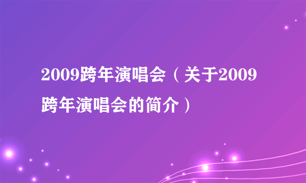 2009跨年演唱会（关于2009跨年演唱会的简介）