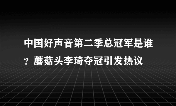 中国好声音第二季总冠军是谁？蘑菇头李琦夺冠引发热议