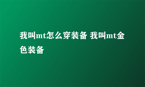 我叫mt怎么穿装备 我叫mt金色装备