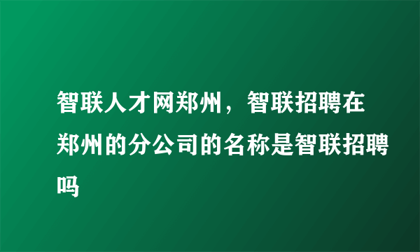 智联人才网郑州，智联招聘在郑州的分公司的名称是智联招聘吗