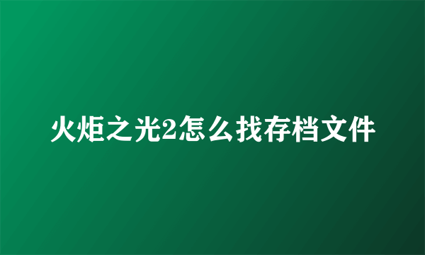 火炬之光2怎么找存档文件