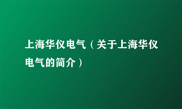 上海华仪电气（关于上海华仪电气的简介）