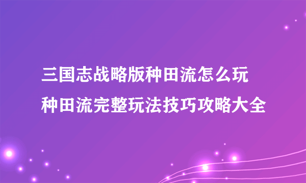 三国志战略版种田流怎么玩 种田流完整玩法技巧攻略大全