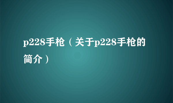 p228手枪（关于p228手枪的简介）