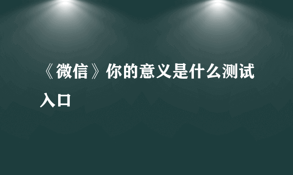 《微信》你的意义是什么测试入口