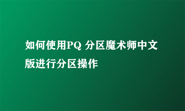 如何使用PQ 分区魔术师中文版进行分区操作