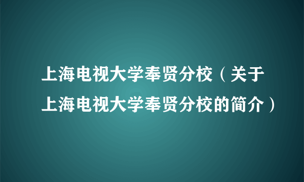 上海电视大学奉贤分校（关于上海电视大学奉贤分校的简介）