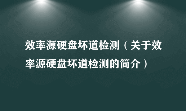 效率源硬盘坏道检测（关于效率源硬盘坏道检测的简介）